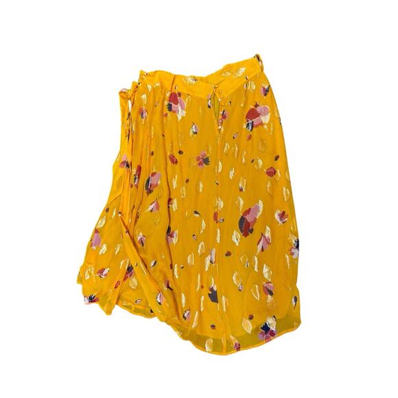 Sézane Silk Floral Wrap Skirt Yellow Gold Metallic Midi 44 US 12 Viscose Lining - Picture 5 of 14